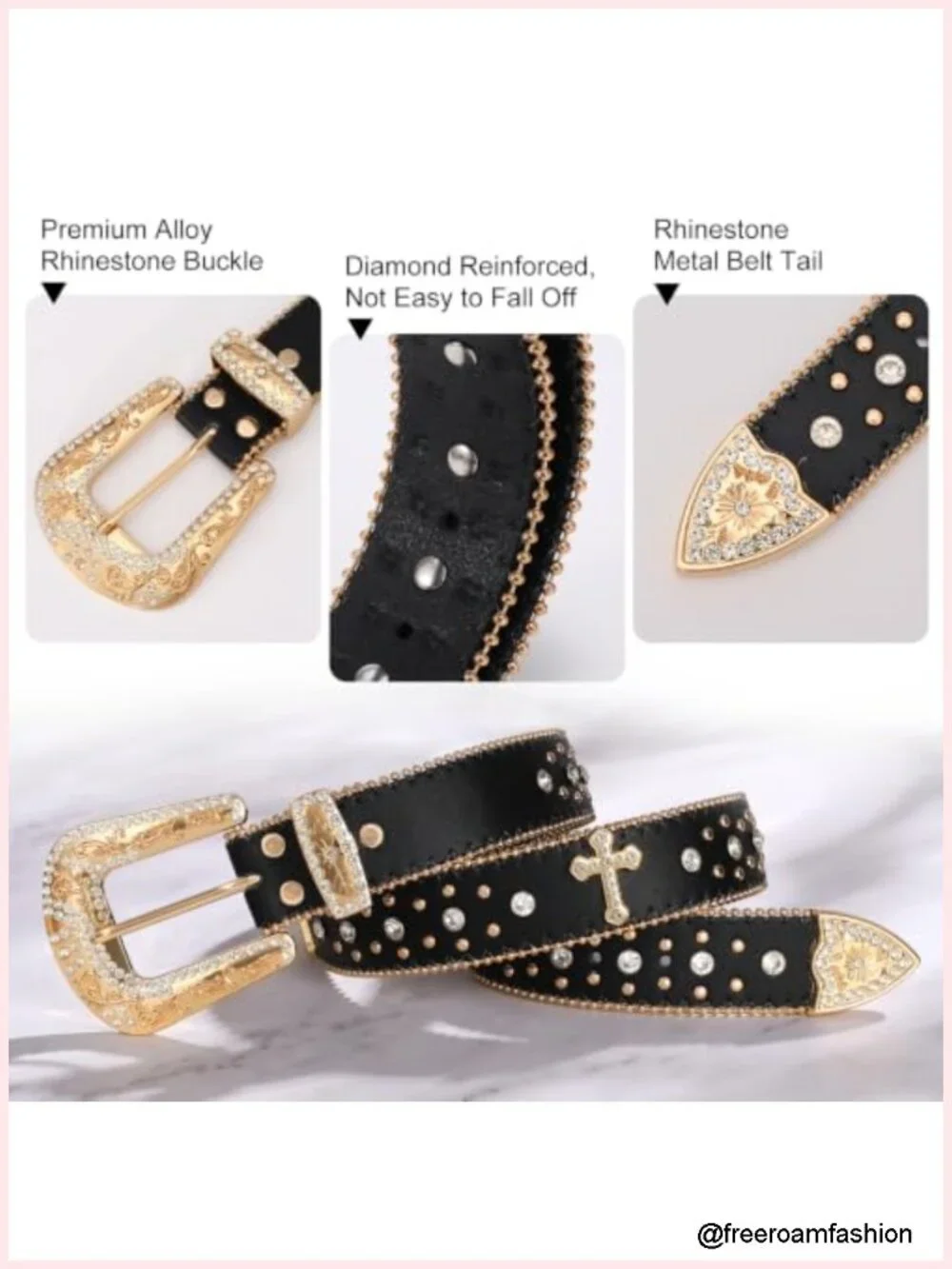 Premium Leather Rhinestone Belt with Detachable Buckle for Western Outfits
